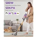 Coovy SU7 Cordless Vacuum Cleaner 580W 50Kpa 80 Minutes Runtime Stick Vacuum with Touch Screen Anti-Tangle Wireless Powerful Lightweight LED Vac for Home Pet Hair Carpet Hardwood, Gold - Image 3