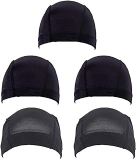 Fani 5 Pack Mesh Dome Wig Cap Spandex Stretchable Hairnet Breathable Black Weaving