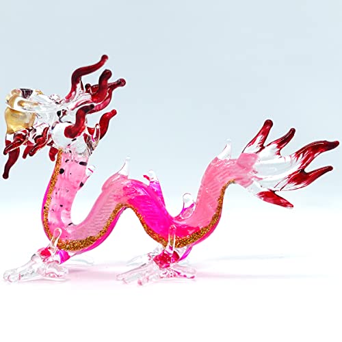 Sansukjai Dragon Miniature Hand Blown Glass Art Figurines Animals Collectible Gift Home Décor, Pink #TOP6