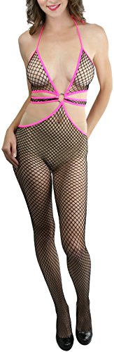 Image of ToBeInStyle Women's Bodystocking Crotchless Peek-A-Boo Fishnet Lace Bodysuit