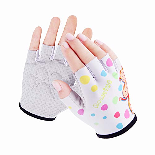 Kids Half-Finger Monkey Bar Gloves for Age 1-9 Boys Girls Climbing Biking Good Grip Control Gloves for Gymnastics Balance Boards Outdoor Sports (White, M)