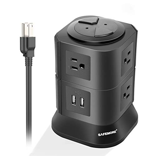 Power Strip Tower with 7 Multiple Plug Outlets 2 USB Ports, Convenient One-way