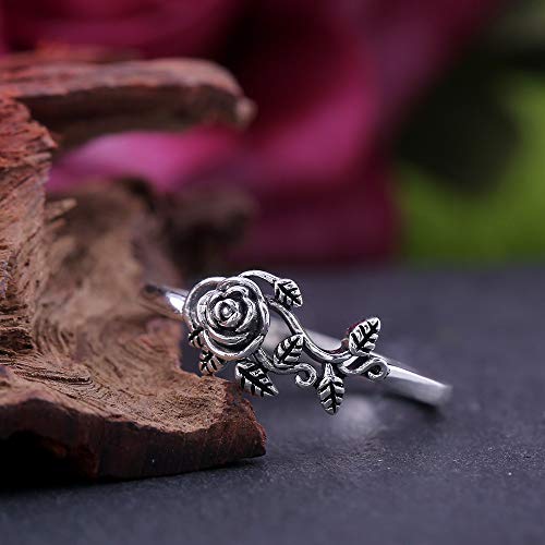 Jesming Tiny Rose Flower Silver Ring, Stacking Rings For Women Small Dainty 925 Silver Plated Ring Delicate Everyday Ring For Women Minimalist Personalized Jewelry (Size:7) #TOP5