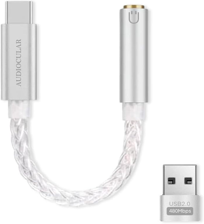 AUDIOCULAR D07 Slim CX31993 Portable DAC Dongle Connector Mobile Audio Adapter, Type C to 3.5mm DAC for iPhone 16 Series /15 Series, Galaxy S25/ S24 & Other Type C Phones