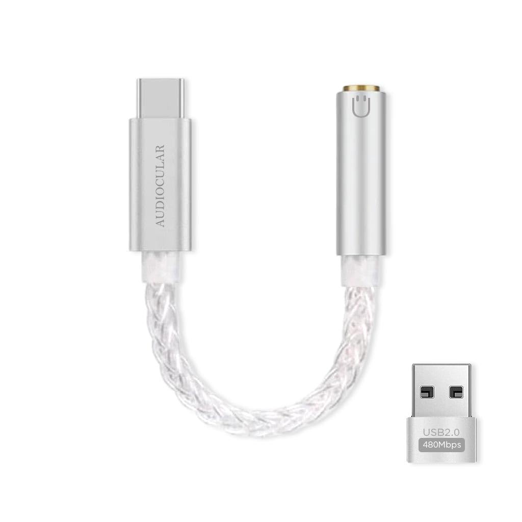 AUDIOCULAR D07 Slim CX31993 Portable DAC Dongle Connector Mobile Audio Adapter, Type C to 3.5mm DAC for iPhone 16 Series /15 Series, Galaxy S25/ S24 & Other Type C Phones
