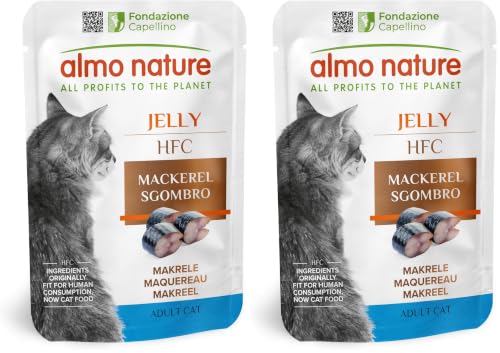 Almo Nature HFC Jelly Nassfutter für Erwachsene Katzen Makrele Human-Grade, Glutenfrei, Monoprotein 55 g (24 Stück) (Packung mit 2)