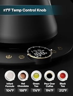 INTASTING Gooseneck Electric Kettle with ±1℉ Temperature Control for Pour Over Coffee & Tea, Quick Heating, BPA-Free Stainless Steel, Built-in Brew Timer, 1500W/0.9L (Ebony Black)