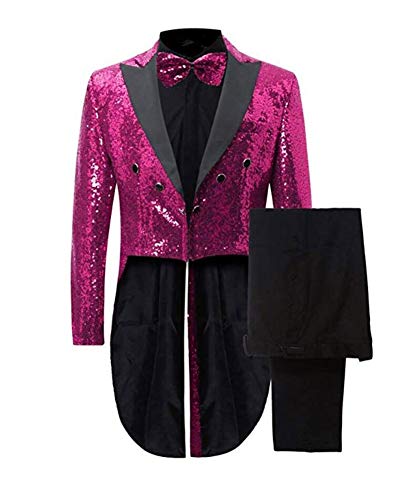 Men's Notch Lapel Sequins Tailcoat 2 Pieces Nightclub Suit Wedding Prom Tuxedos