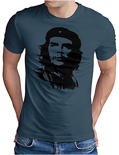 OM3® Che-Guevara T-Shirt - Herren - Viva La Revolution Castro Cuba Havana - Denim, M