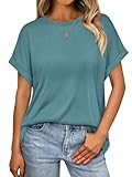 AUTOMET Womens Summer Tops Oversized Short Sleeve Business Casual Dressy T Shirts Trendy Fashion Clothes Spring Outfits 2025 Bluegreen L