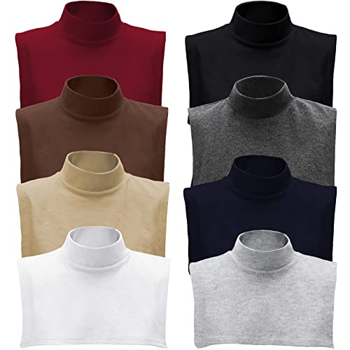 Tarpop 8 Pcs Dickey Collar Fake Turtleneck Detachable Faux Half Top Mock Blouse Collar for Women Men Adults Sweater, 8 Colors