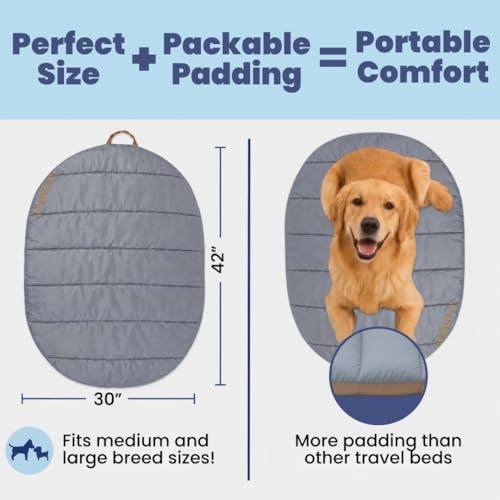 Image of Travel Dog Bed (42 inch x 30 inch) - Foldable & Packable for Travel, Road Trip, Camping - Lightweight, Water Resistant & Cozy Soft Padding - Compact, Portable & Machine Washable - Medium & Large Breeds: Grey