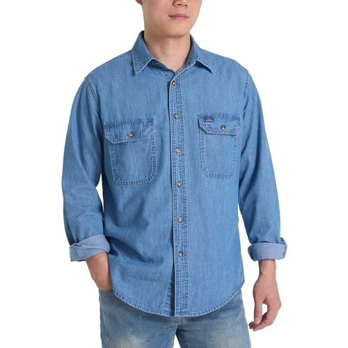 HISEA Mens Denim Shirt Long Sleeve Jean Work Shirts Regular Fit