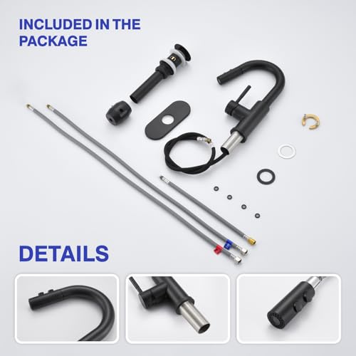 Kablle Bathroom Sink Faucet with Pull Down Sprayer, Matte Black Single Handle Pull Out Faucet with Pop-Up Drain, 1 or 3 Hole Laundry Bar Basin Faucet with Deck Plate, KBL-7002B-CL2 - Image 9