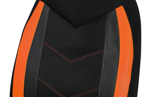 Pic Auto High Back Front Car Seat Covers - Sports Carbon Fiber Mesh Design, Universal Fit, Airbag Compatible (Orange) #TOP2