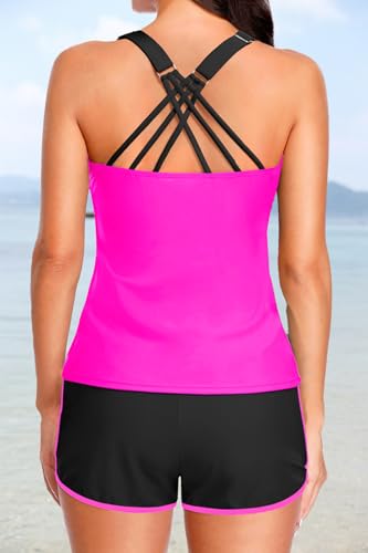 Image of Talisea Women 2 Piece Tankini Swimsuit with Pockets Boy Shorts Modest Bathing Suit Tummy Control Tank Top