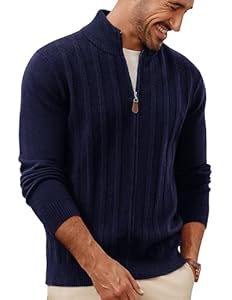 PJ PAUL JONES Strickjacke Herren mit Reissverschluss und Stehkragen Streifen Cardigan Marineblau M