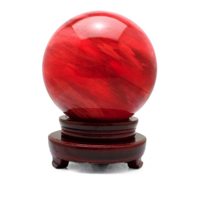 NIBHZ Kula medytacyjna z czerwonego kryształu z drewnianym stojakiem,Red,90~100mm