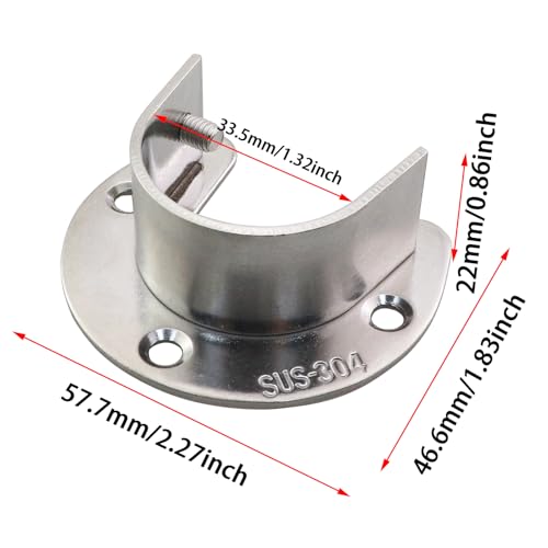 KKUANG 2PCS Silver 304 Stainless Steel Open Flange Seat with Screws Closet Rod Holder Fittings Suitable for 32mm Bore Tube