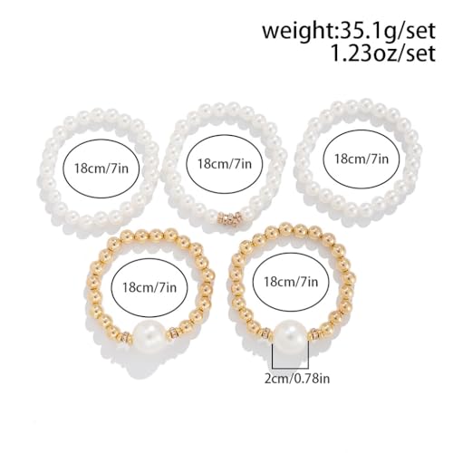 Chunky Pearl Bracelets for Women Stackable Gold Pearl Beaded Stretch Bracelets Exaggerated Big Pearl Ball Bracelet Set Trendy Birthday Jewelry Gifts3