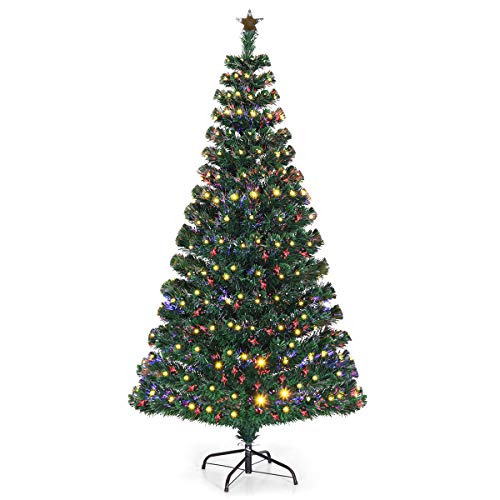 Goflame 6Ft Pre-Lit Fiber Optic Artificial Christmas Tree Wrapped Home Holiday Décor, Metal Stand, Pvc Material, 230 Led Lights With 8 Flash Modes, 230 Branches, Indoor Decoration, Easy Assembly #TOP14