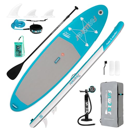 FunWater Inflatable 10'6×33"×6" Ultra-Light (17.6lbs) SUP for All Skill Levels Everything Included with Stand Up Paddle Board, Adj Floating Paddles, Pump, SUP Travel Backpack, Leash,Waterproof Bag