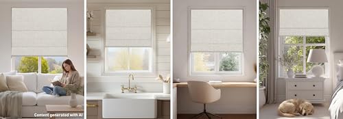 SEEUNANA No Drill Linen 100% Blackout Roman Shades for Windows 34"W x 72"H by SEEUNANA - Used condition - Image 5