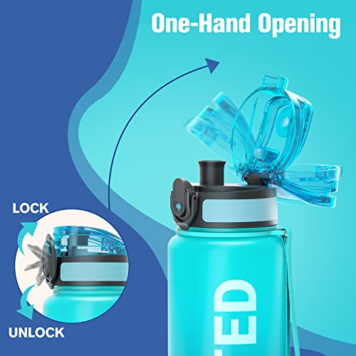 Image of Sahara Sailor Water Bottles, 25oz Motivational Sports Water Bottle with Time Marker - Times to Drink - Tritan, BPA Free, Wide Mouth Leakproof, Fast Flow Technology with Clean Brush (1 Pack)