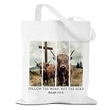 Henhesaha Funny Highland Cow Canvas Tote Bag, Reusable Grocery Shopping Cute Shoulder Bag for Travel, Work Beach, Western Cow Gifts for Women Her Best Friend Sister Mom Friendship Birthday Christmas