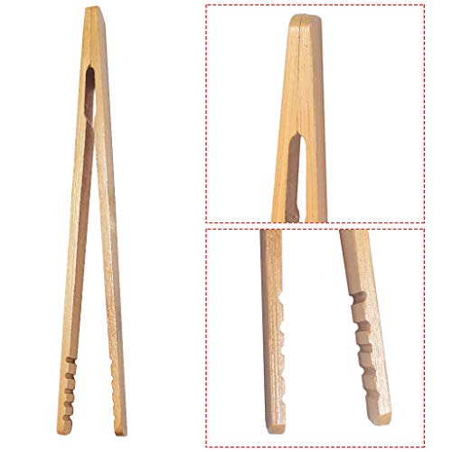 GKanMore 2 Pack 7 Inch Bamboo Kitchen Tongs for Toast Tea Bread Pickle Cooking