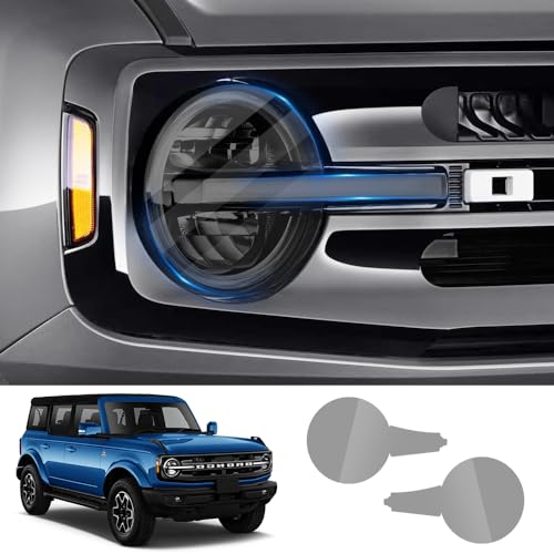 LUNQIN Car Headlight Protective Film for Ford Bronco 2021 2022 2023 2024 and Ford Bronco Raptor 2021-2024 Auto Accessories Exterior Decor Smoky Matte Black Smart Tint TPU Cover Vinyl Wrap Self Sticker