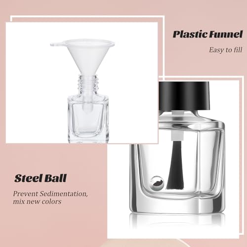 Qulkws 2 Pcs Empty Nail Polish Bottles with Brush Empty Fingernail Polish Bottles Glass Square Small 5ML Glass Bottle with Cap Funnel Mixing Balls Clear Nail Polishes Containers for Nails Art Samples
