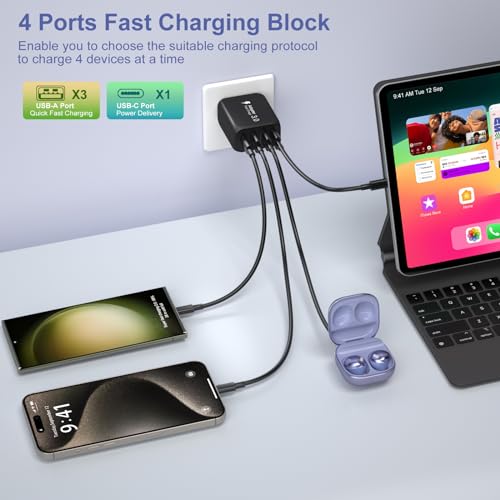 USB C Wall Charger [2 Pack], Bangfun 40W 4 Port USB C Fast Charging Blocks Multi USB Power Apdater Plug Cube for iPhone 15 14 13 12 11 Pro Max XS iPad Pro Samsung S23 S22 A53 A54 A14 (Black) - Thumbnail 3