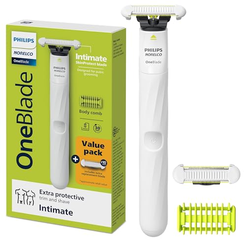 Electric Rechargeable Intimate Pubic Trimmer - Value Pack with Extra Blade - Detachable 3mm Body Comb - White