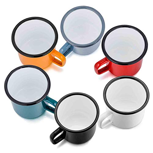 Teamfar Coffee Mug, 12 Oz Tea Enamel Mug Camp Drinking Cups, White/Blue/Green/Black/Red/Yellow Vintage For Indoors And Outdoors, Non Toxic & Portable, Attractive Color & Classic Design - Set Of 6 #TOP1