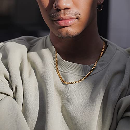 Monily 18K Real Gold Plated Chain For Men Stainless Steel Figaro Necklace 5Mm 20 Inches #TOP1