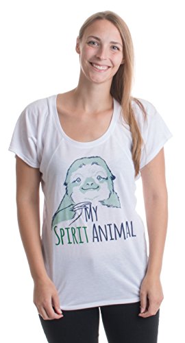 My Spirit Animal Cute, Funny Sloth Lover Napping Ladies Open Neck T-shirt-Flowy,M White