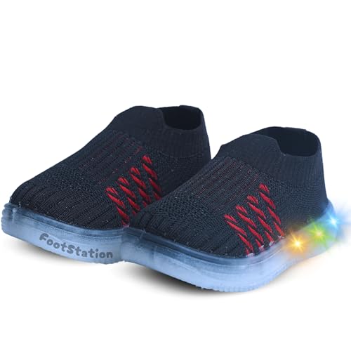 Image of Jugnu Toddler Boy's & Girl's LED Light-Up Shoes | Breathable Mesh First Walking Shoes with Soft Cushioned Insole & Stretchable Slipon Shoe for Infants & Kids (Age 18 Months to 5 Years)