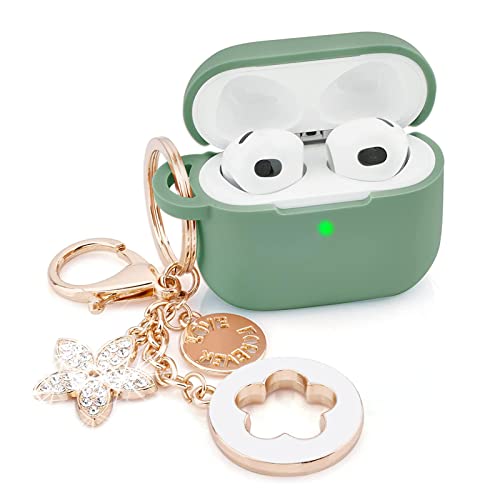 Image of VISOOM Case for Airpods 3 Pink Airpods 3rd Cases 2021 Silicone for iPod 3 Earbuds Case Cover Women Wireless Charging Case with Accessories Girl Bling Keychain for Apple Ear Buds 3rd Generation