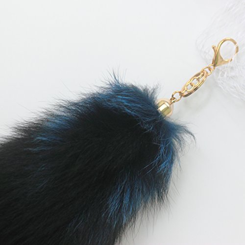 Fosrion Supper Huge And Fluffy Colored Fox Tail Fur Cosplay Toy Handbag Accessories Key Chain Ring Hook Tassels (Blue) #TOP2