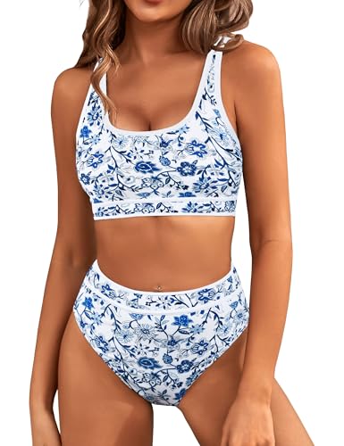 Image of BMJL Women's High Waisted Bikini Sets Sporty Two Piece Swimsuits Color Block Tummy Control Modest Bathing Suit