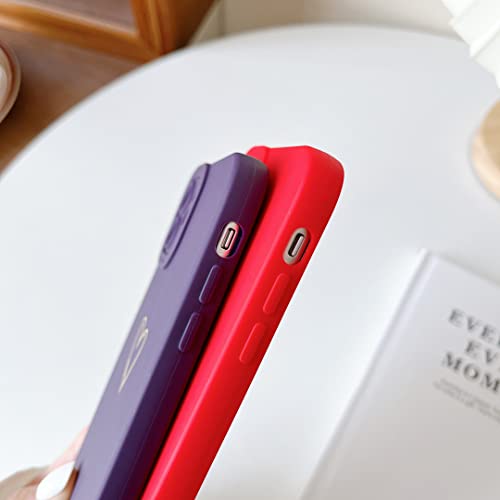 Qokey For Iphone 11 Case 6.1" 2019, Side&Back Cute Plated Love Heart With Anti-Fall Lens Cameras Cover Protection Soft Tpu Shockproof Anti-Fingerprint Phone Cases For Women Girls Men - Dark Violet #TOP6