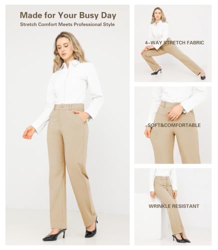 Image of Bamans Dress Pants Women Work Business Office Straight Leg Slacks