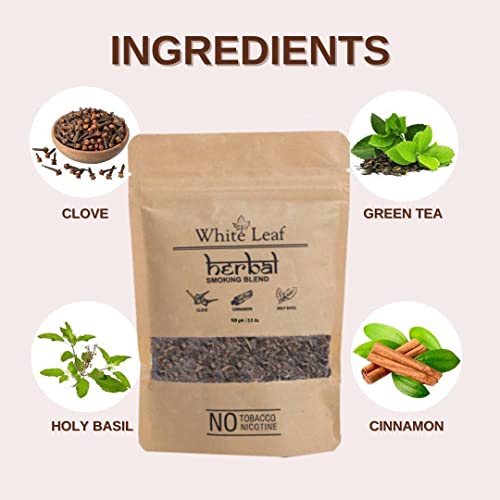 White Leaf Tobacco & Nicotine Free Smoking Mixture With 100% Natural Herbal Smoking Blend 1 Pack (3.5 Oz/ 100G) #TOP6