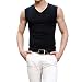 Pishon Men's Sleeveless Tee Shirts Casual V-neck/Crew Neck Fitted Muscle T-Shirt, Black V Neck, Tag Size 2XL=US Size M