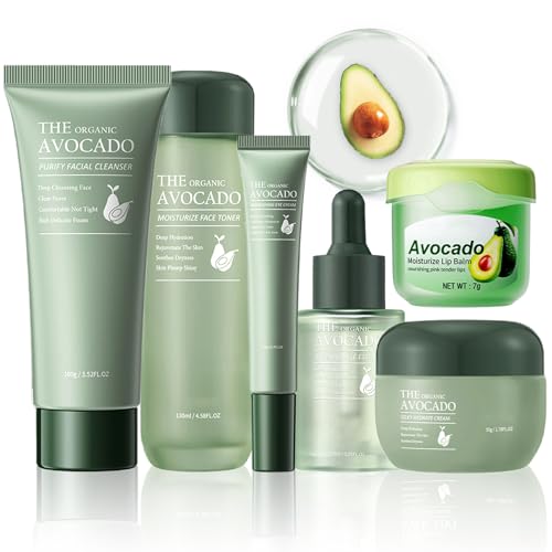 LAIKME Avocado Skin Care Set, 6-In-1 Skincare Gift Set For Women Girls - Cleanser, Serum, Face & Eye Cream, Toner, Lip Balm, Face Skin Care Set For Women, Anti-Aging Skin Care Kit Smooth Firming Skin 100 g