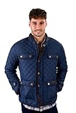British Cotton Chaqueta Acolchada Tipo Husky para Hombre, Azul Marino, Exterior Polyester, Forro Polar, con Coderas y Ribetes en Moleskin Marrón (FR/ES, Letras, XL, Regular, Regular)