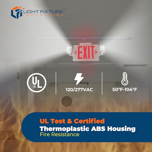 LFI Lights® Thin Combo UL 924 Listed, Red LED, Exit Sign with Emergency Lights, White, 120-277VAC Hardwired with Battery Backup, Optional Double Face and Knock Out Arrows COMBOTRWBB - Thumbnail 7