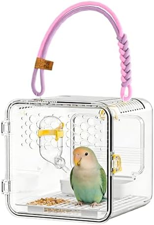 Bird Carrier – Portable Clear Cage for Travel and Outdoor Use | Lightweight and Breathable with Secure Lock, Convenient Travel for Budgies, Parakeets, Canaries, Budgies, Cockatiels, Lovebirds