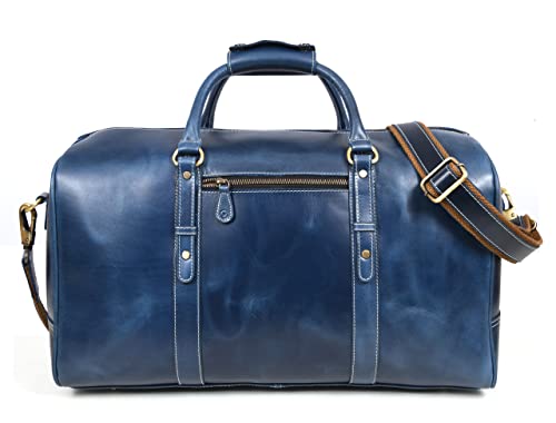 Leather Travel Duffle Bag | Gym Sports Bag Airplane Luggage Carry-On Bag | Gift for Father's Day By Aaron Leather (Blue)